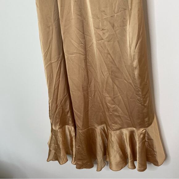 Show Me Your Mumu Samantha Ruffle Wrap Dress True Gold Luxe Satin Small - Picture 8 of 12